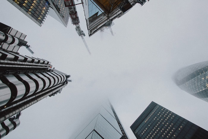 Skyscrapers rising into the clouds